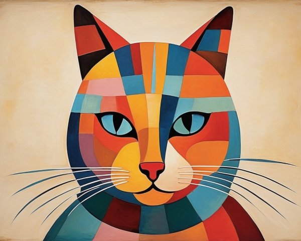 Abstract Cat Face in Bold Colors and Geometric Shapes
