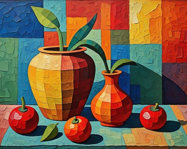 Vibrant Still Life with Vases and Red Apples