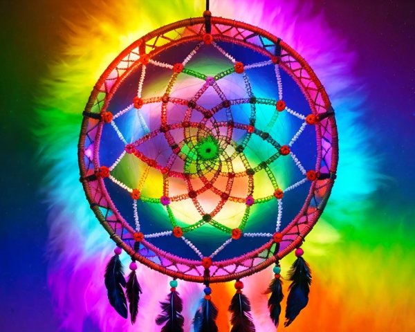 Vibrant Dreamcatcher with Colorful Rainbow Background