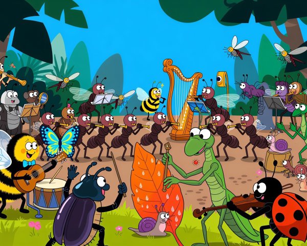Insect Orchestra Performing in a Forest Setting