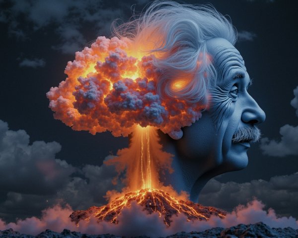 Surreal Head with Volcano Hair and Erupting Colors