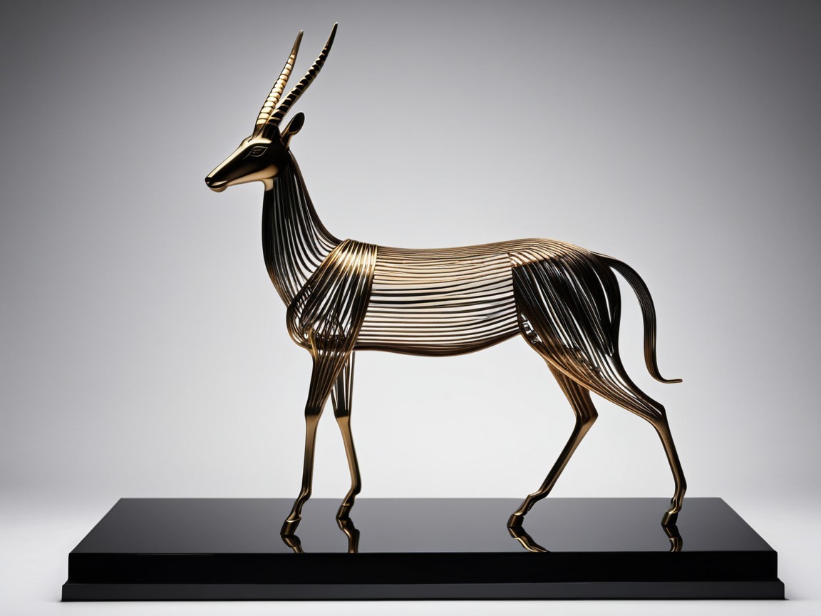 Modern Antelope Sculpture on Polished Black Base