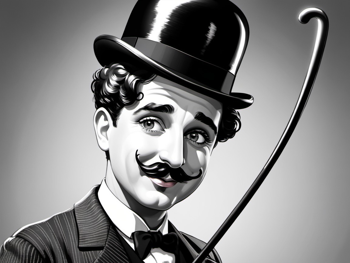Classic Comedic Character in Black-and-White Portrait