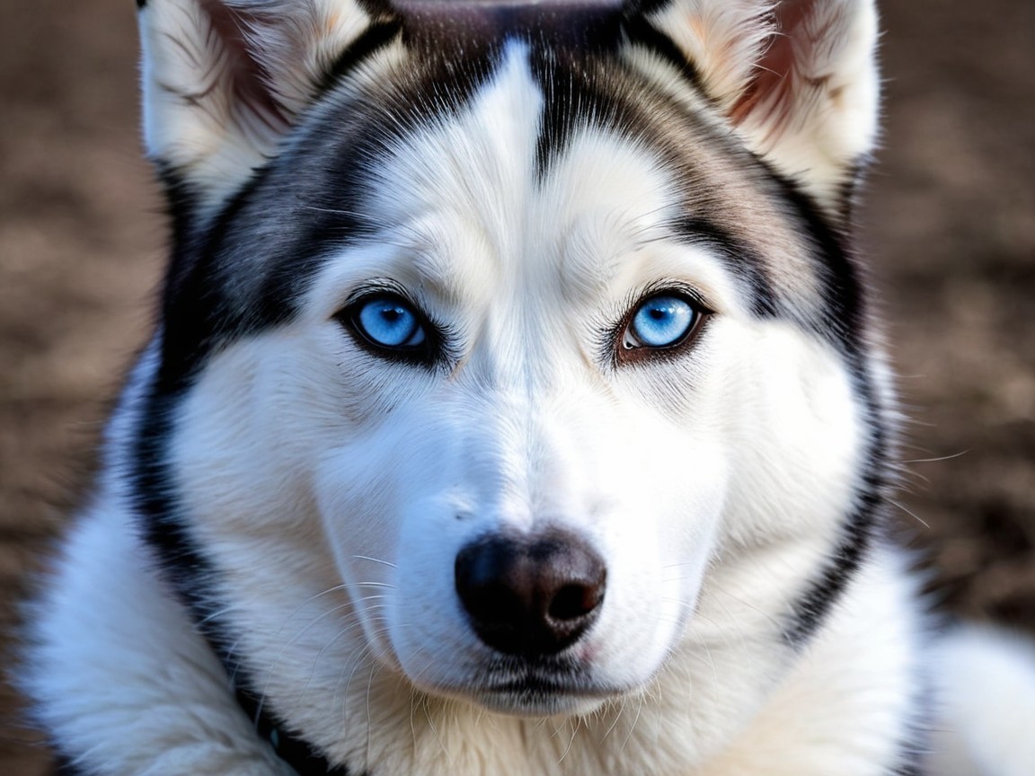 Close-up of a Siberian Husky with blue eyes and fur