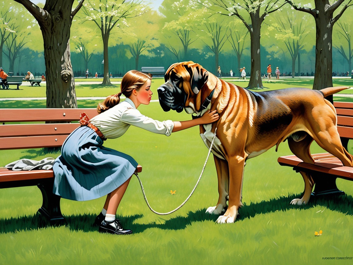 Young Girl and Dog in a Vibrant Park Scene