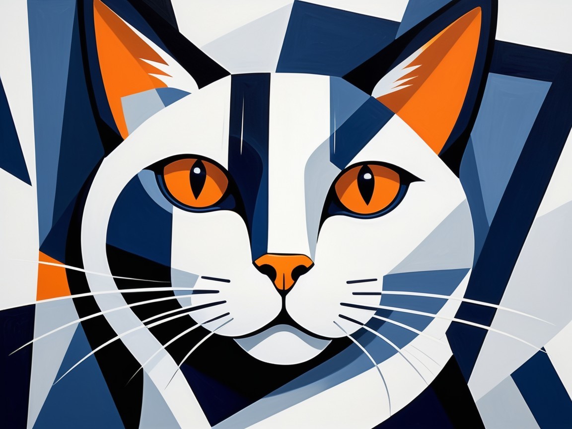 Geometric Abstract Cat Face with Colorful Features