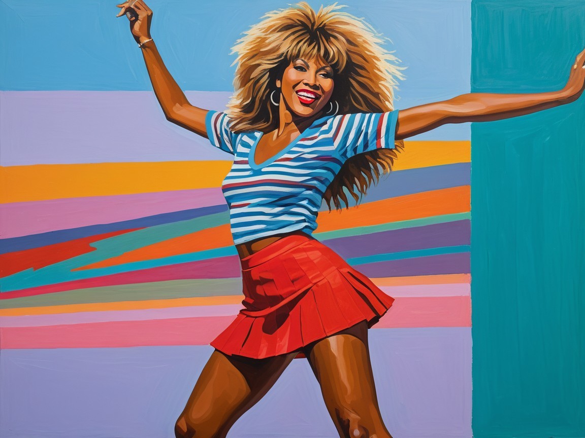 Vibrant Painting of Confident Woman in Joyful Pose