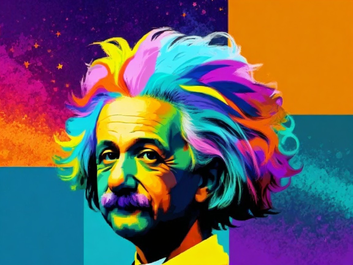 Vibrant Stylized Portrait of Albert Einstein in Neon Colors