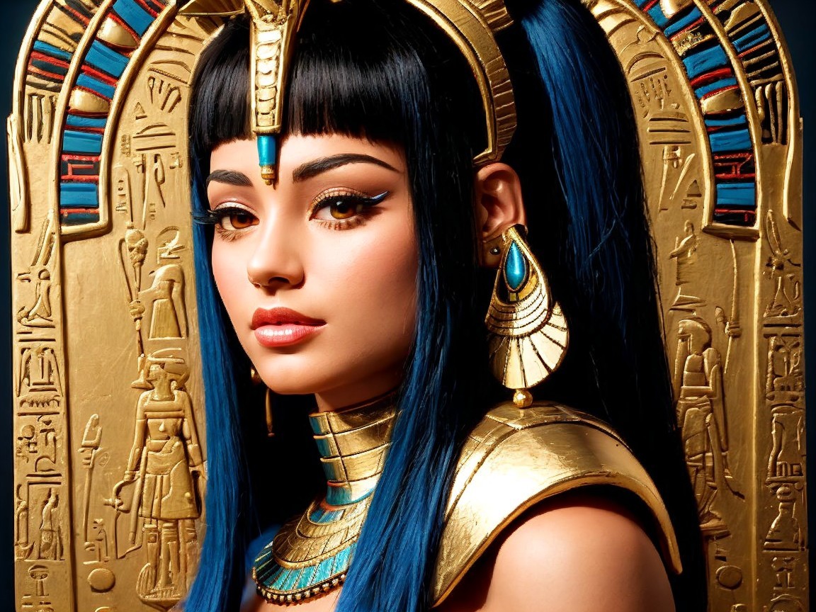 Ancient Egyptian Queen with Bold Makeup and Headdress
