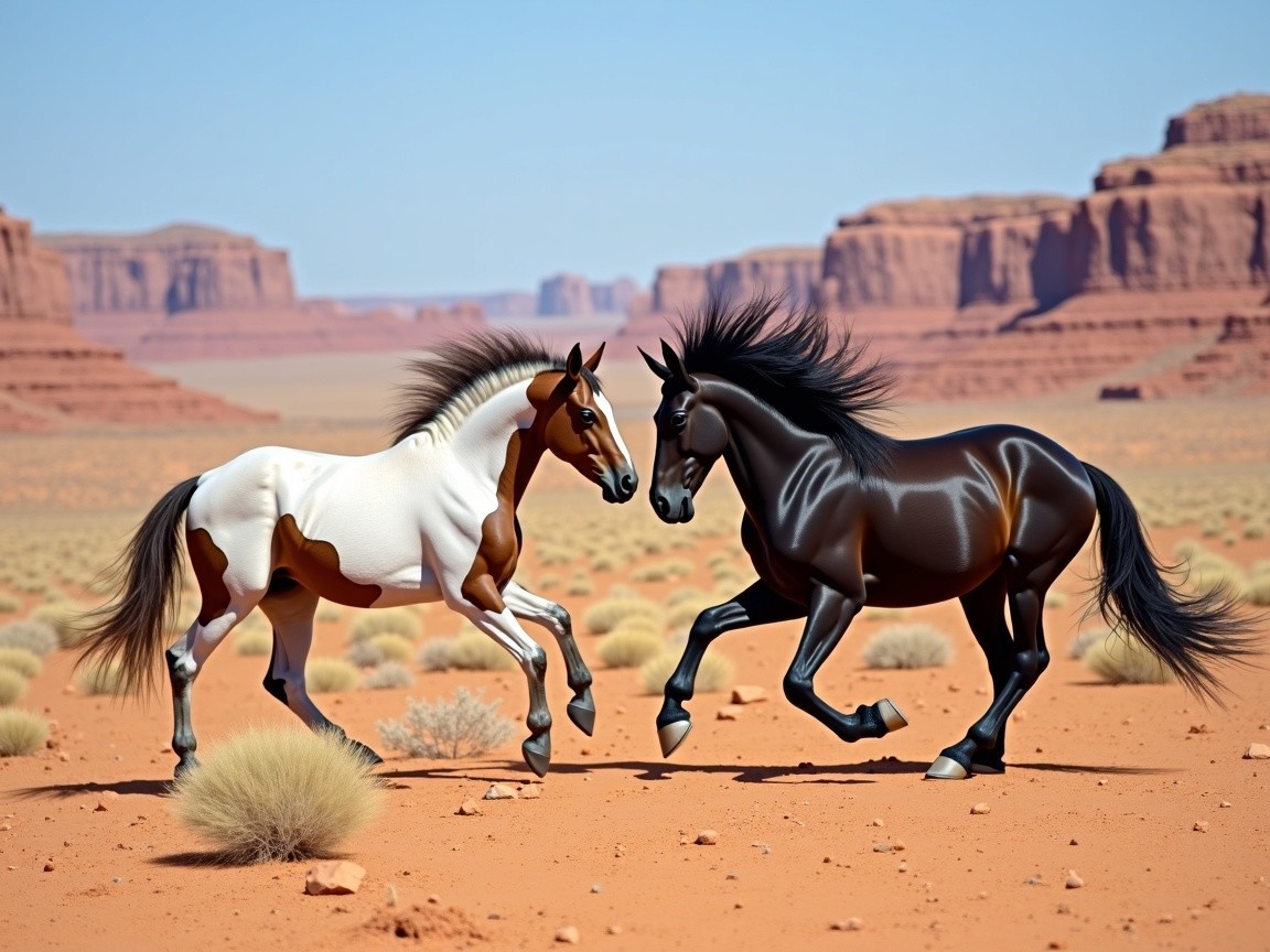 Animated Horses Galloping in Vibrant Desert Landscape
