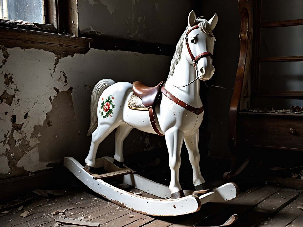 White Rocking Horse in Weathered Room Setting
