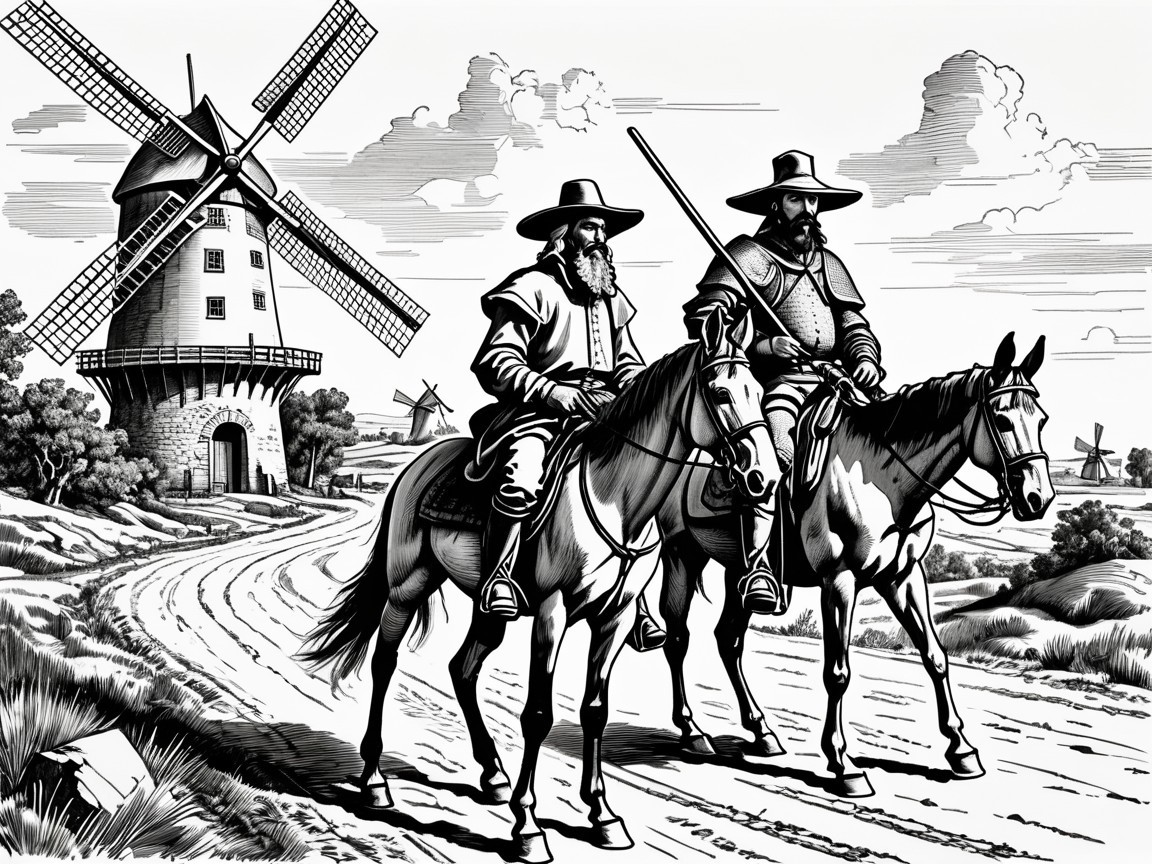 17th-Century Horsemen with Windmill Landscape