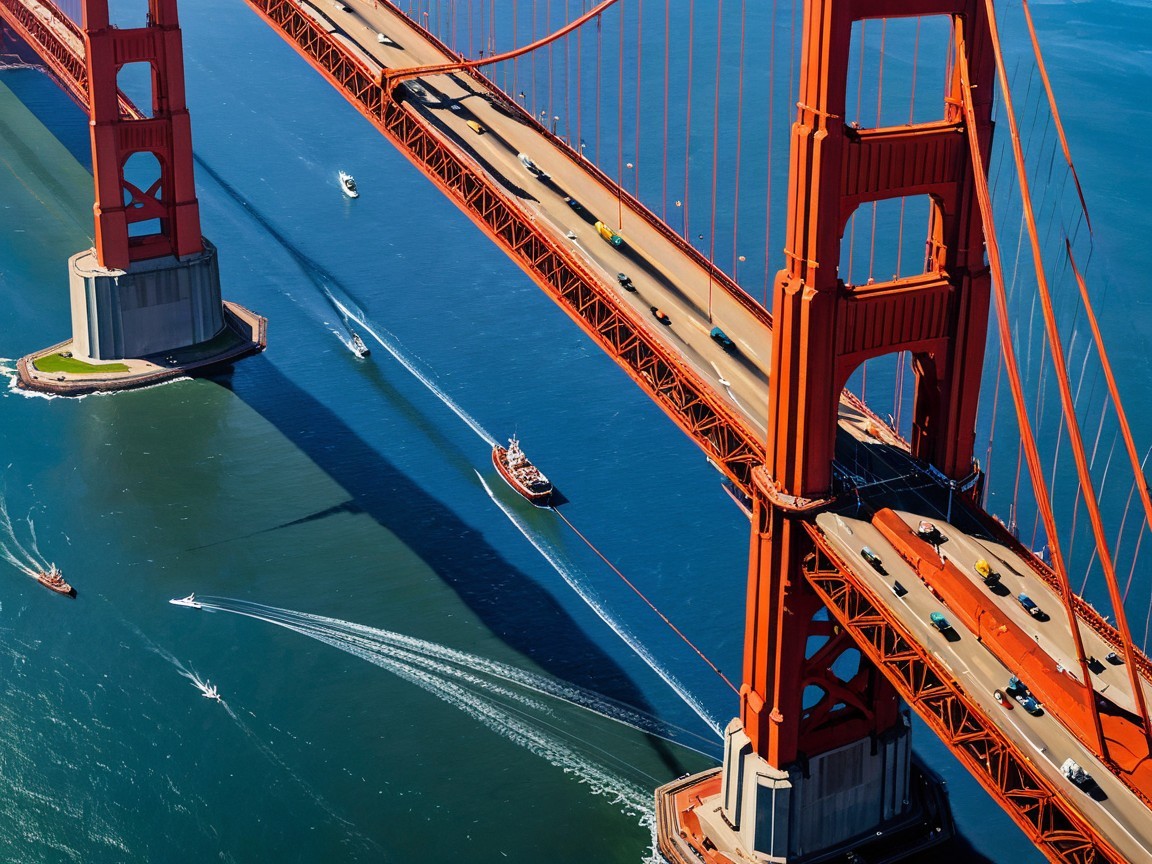 Aerial View of Golden Gate Bridge Over Blue Water