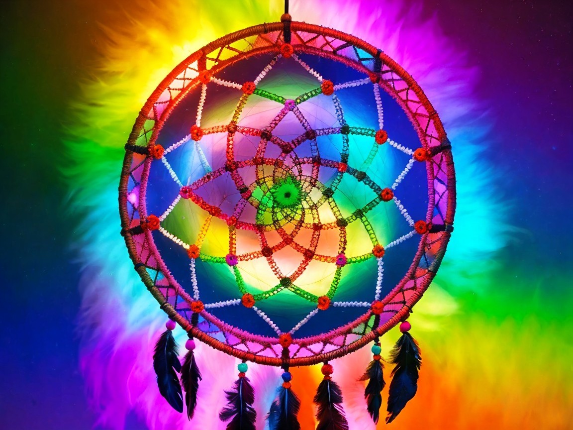 Vibrant Dreamcatcher with Colorful Rainbow Background