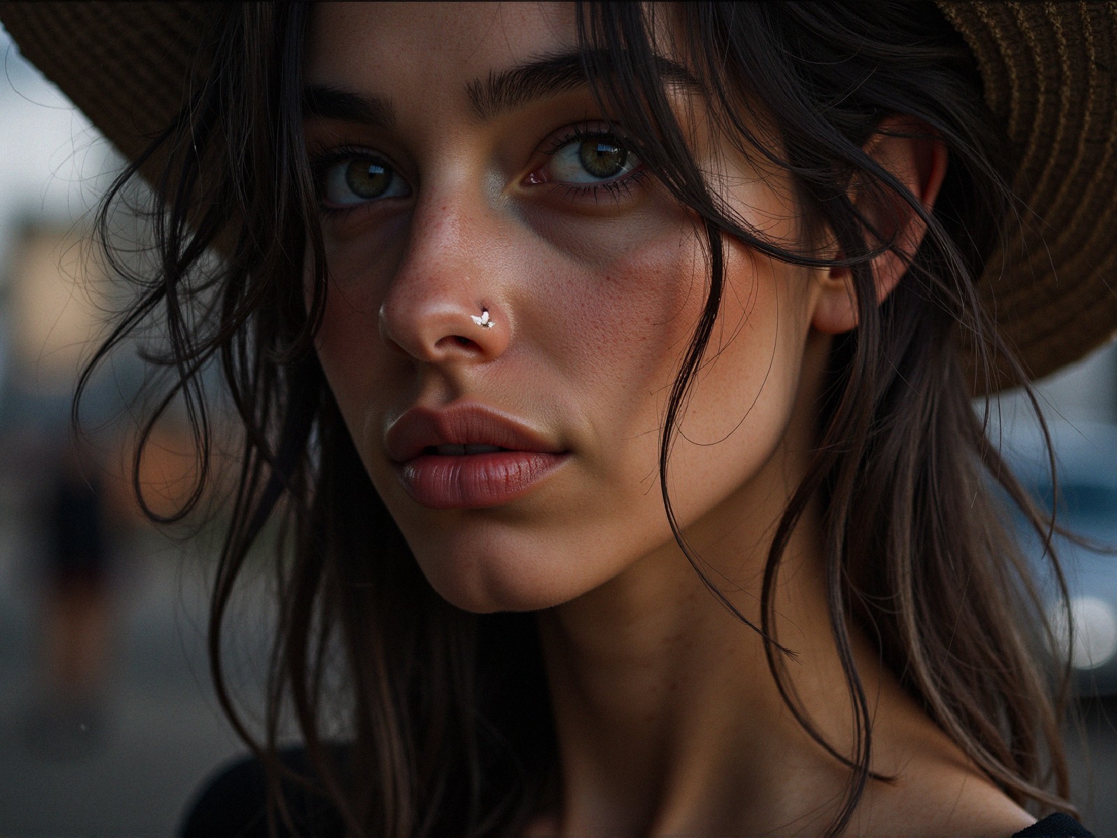 Close-Up Portrait of a Young Woman with Green Eyes