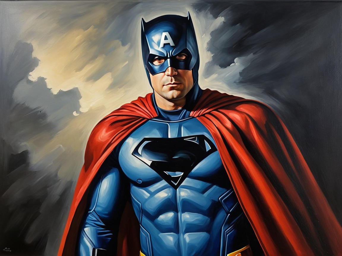 Superhero in Classic Comic Style with Blue Suit and Cape