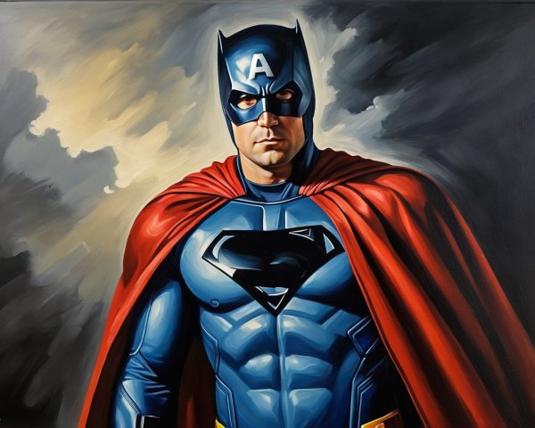 Superhero in Classic Comic Style with Blue Suit and Cape