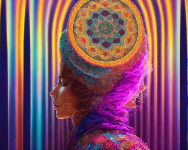 Vibrant Ethereal Figure with Intricate Patterns and Colors