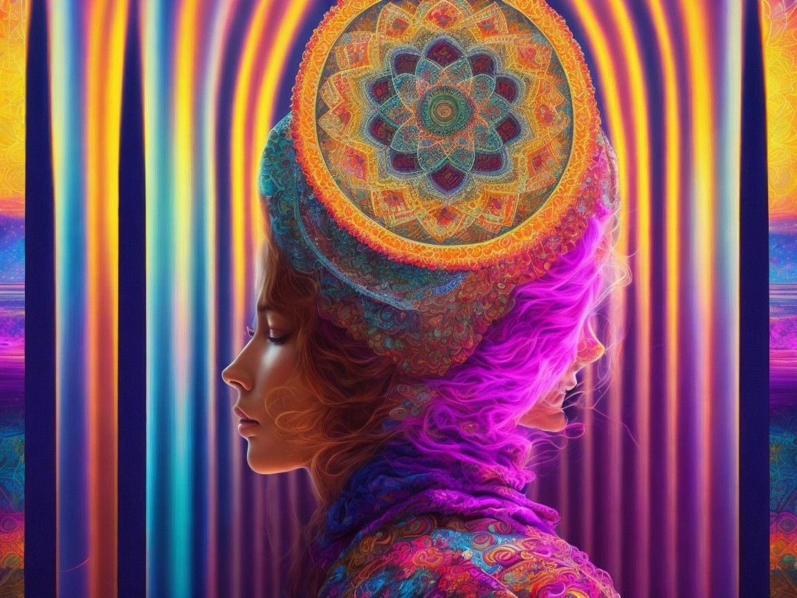 Vibrant Ethereal Figure with Intricate Patterns and Colors
