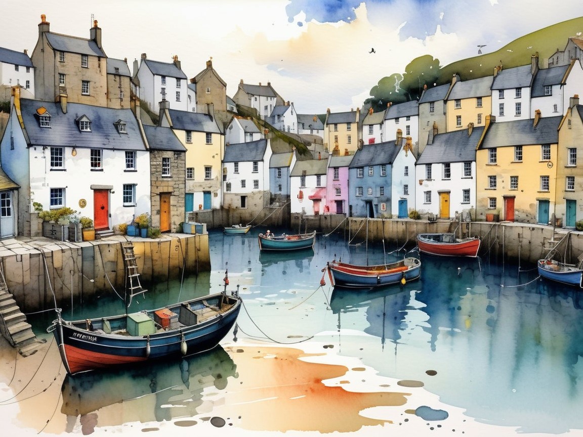 Charming Coastal Village with Colorful Waterfront Houses