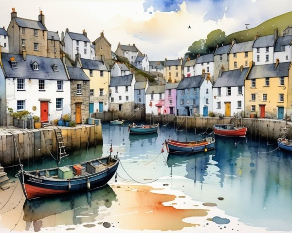 Charming Coastal Village with Colorful Waterfront Houses