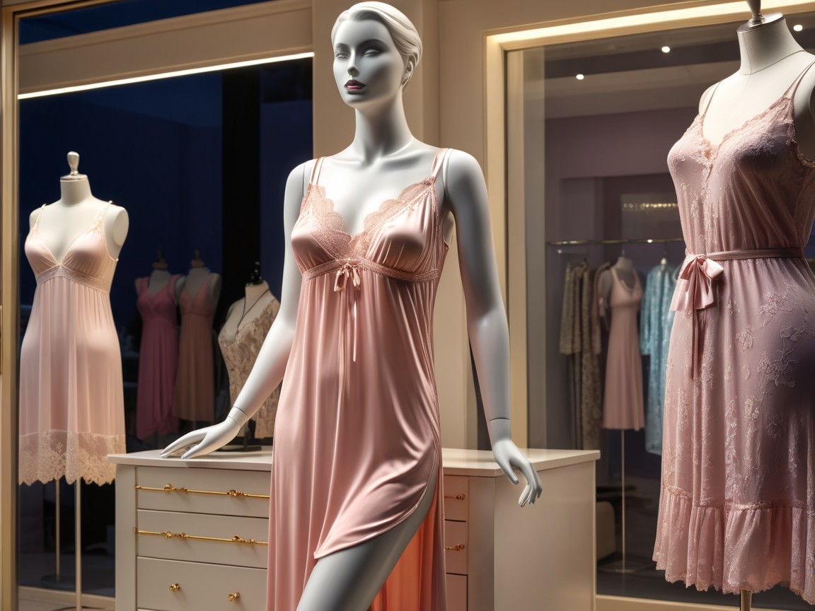 Elegant Nightwear Display in Soft Pastel Shades