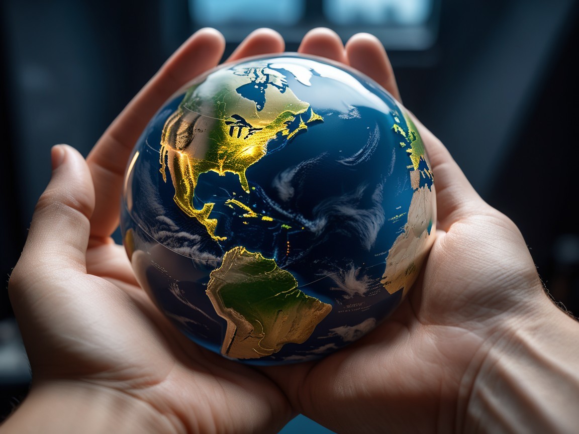 Glossy Globe Held with Care and Responsibility