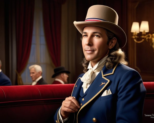 Elegant Man in Blue Coat in Luxurious Interior