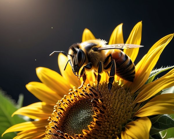 Bee on Sunflower: Close-Up of Nature's Details