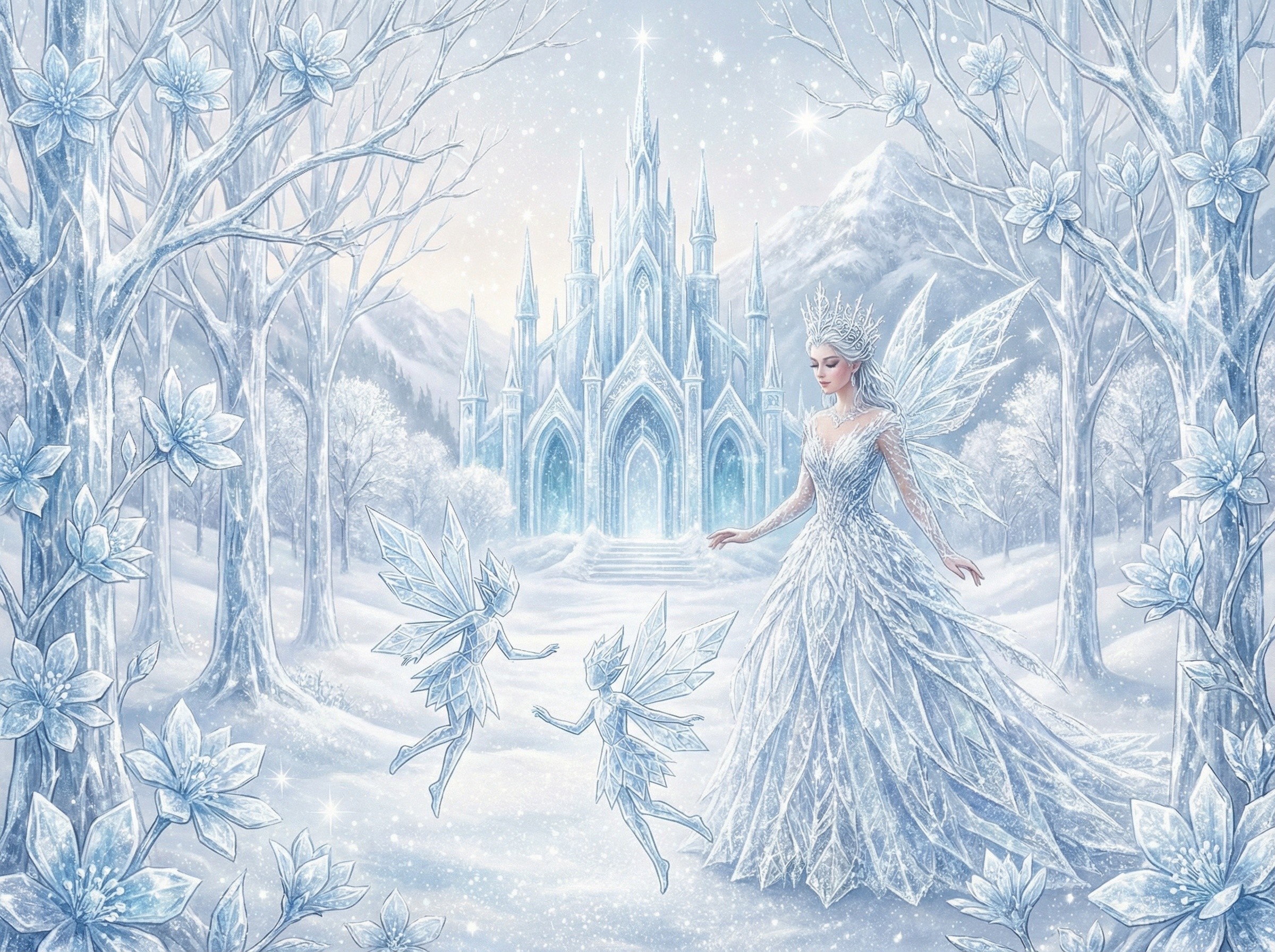 Majestic Ice Queen in a Winter Wonderland Scene