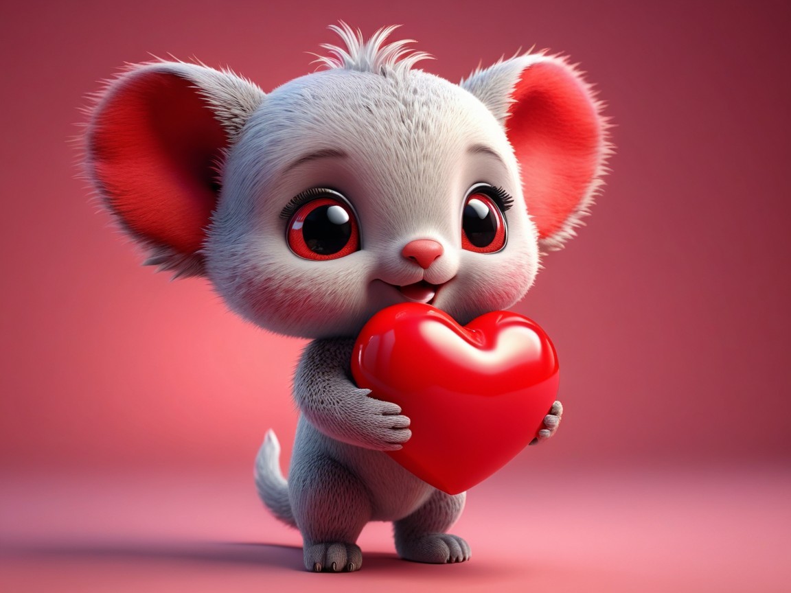 Cartoon Mouse Character with Heart on Pink Background