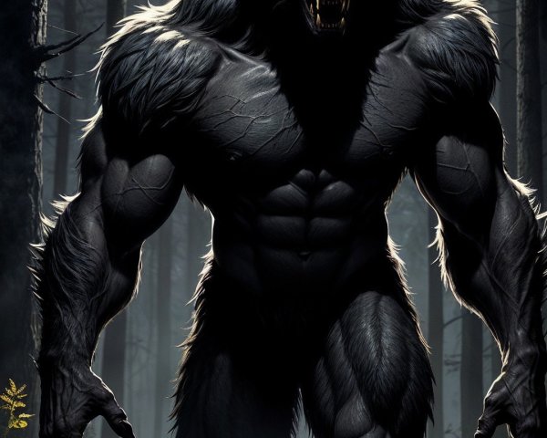 Menacing Werewolf in Dark Forest Under Full Moon