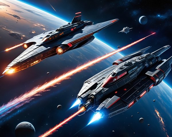 Futuristic Spaceships in Cosmic Exploration Scene