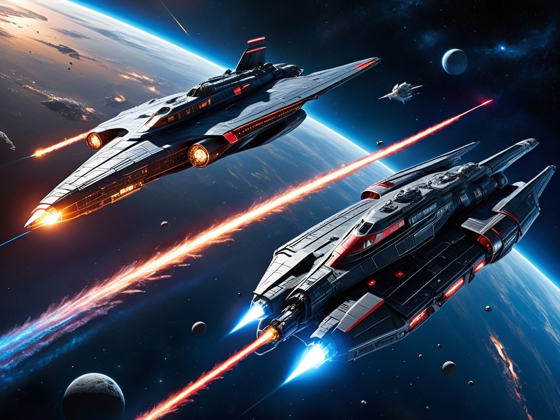 Futuristic Spaceships in Cosmic Exploration Scene