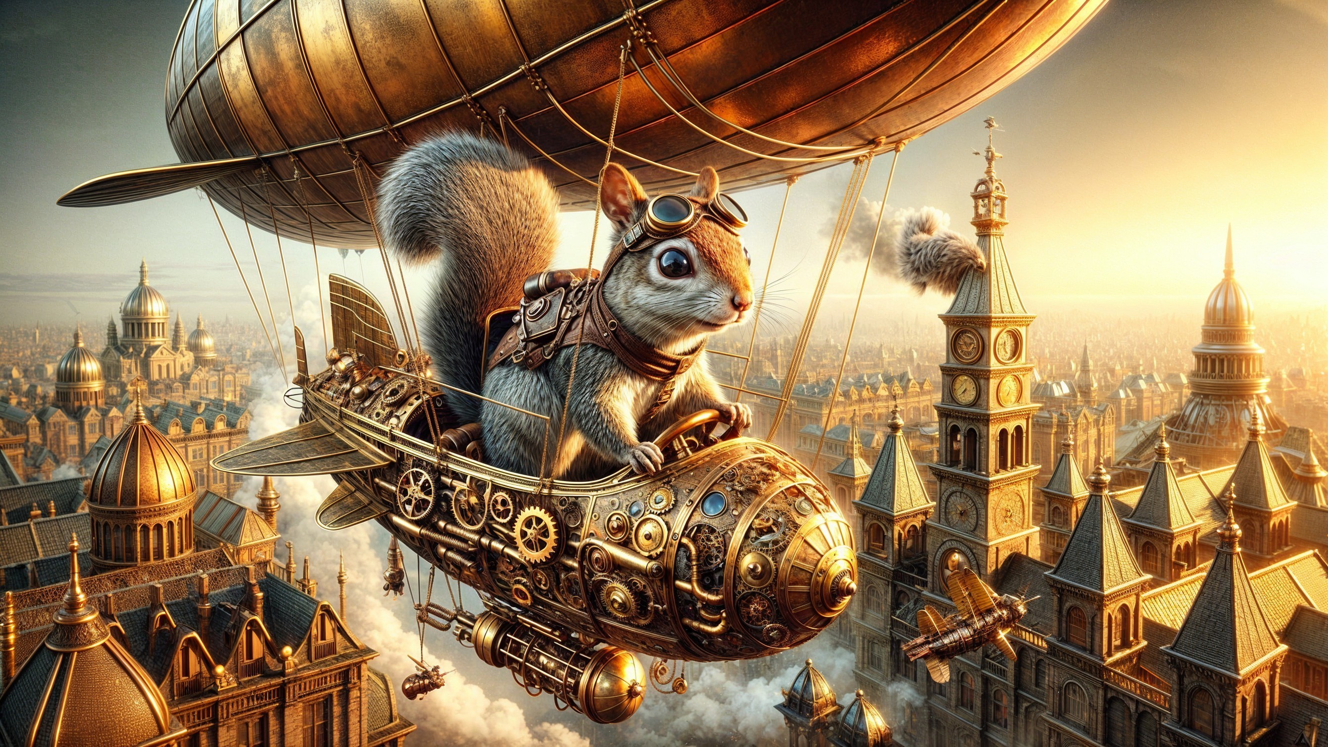 Squirrel in Aviator Goggles Pilots Fantasy Airship