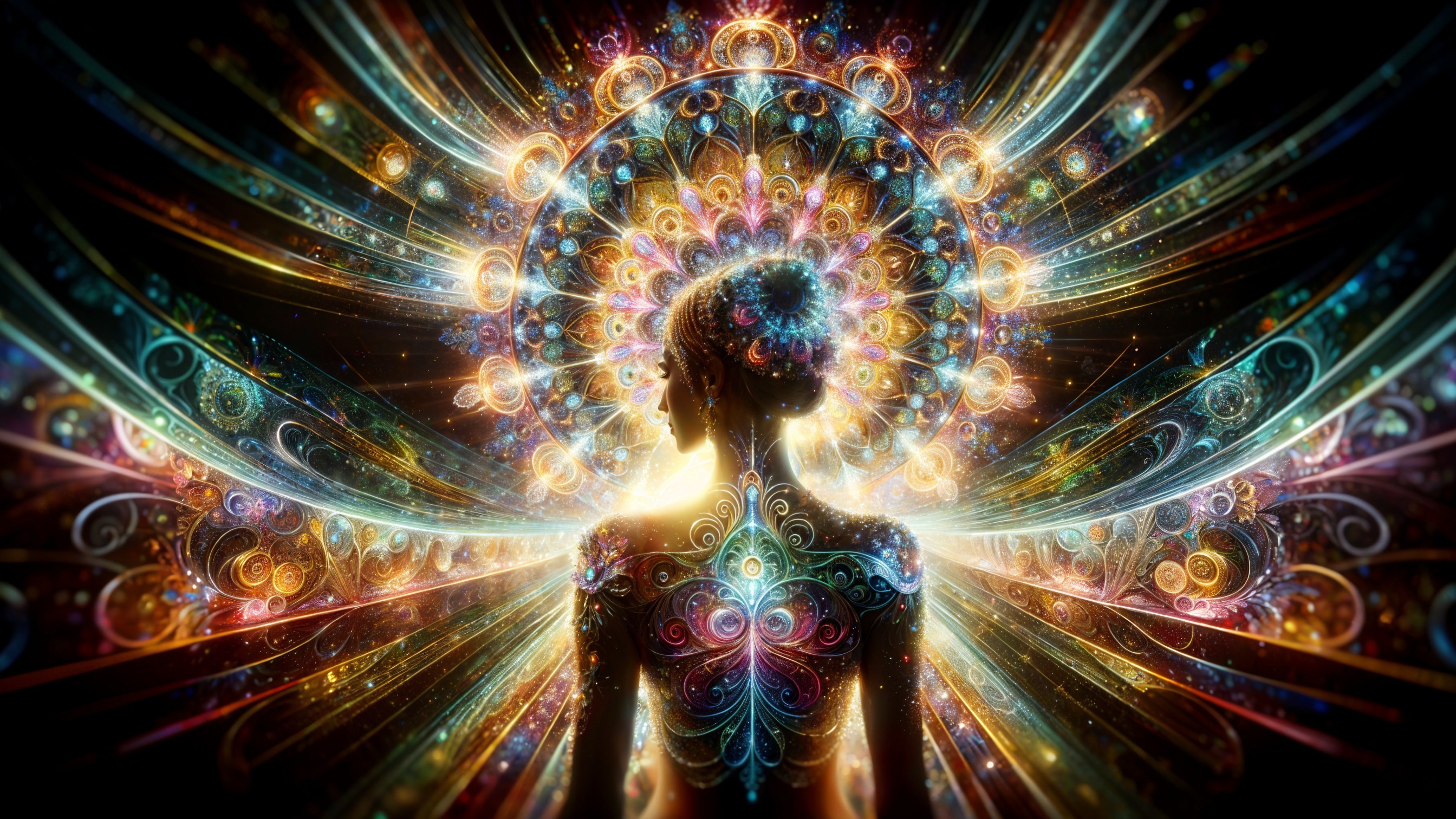 Silhouette Against Vibrant Cosmic Background