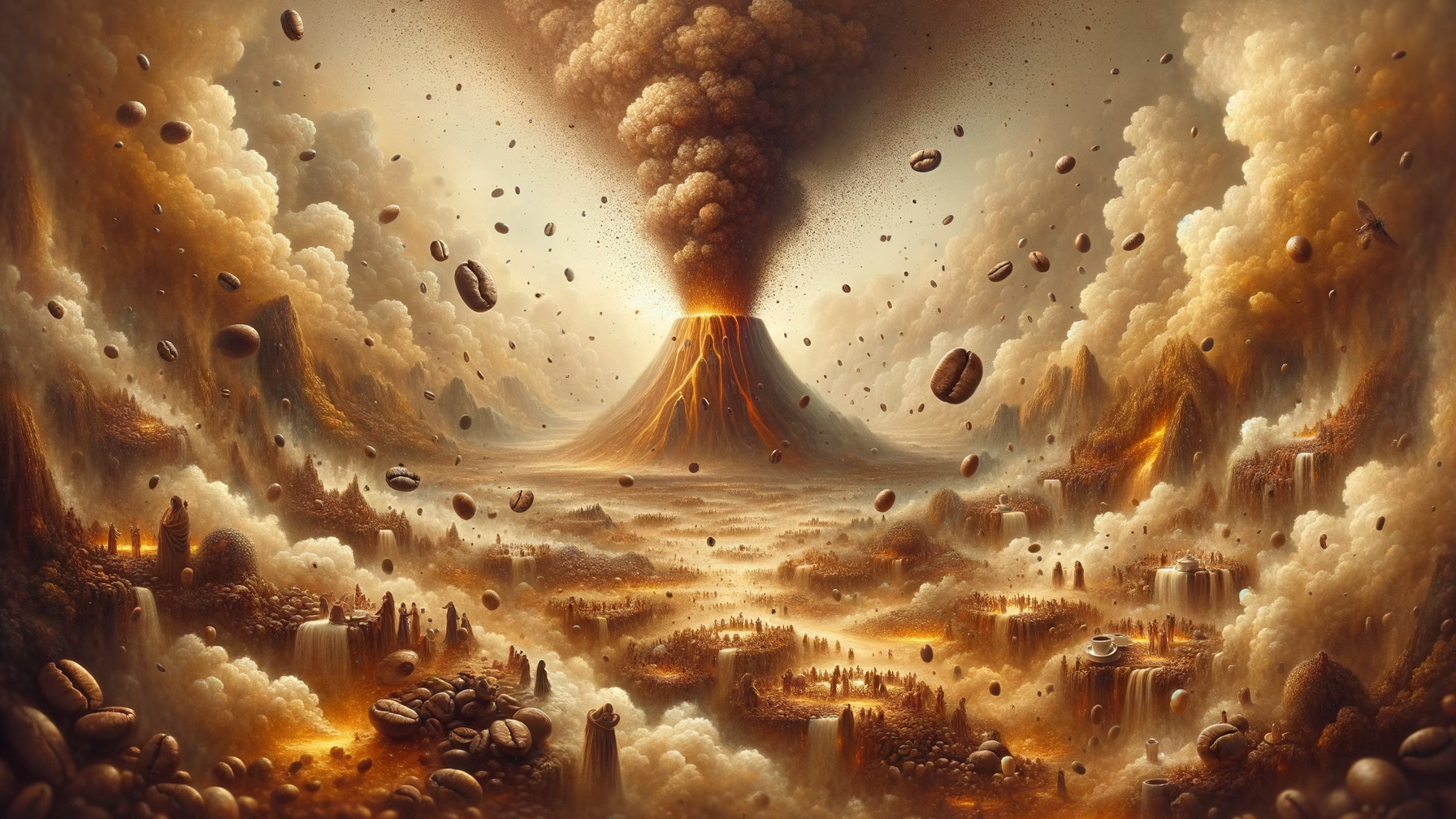 Dramatic Volcano Landscape with Ash and Smoke