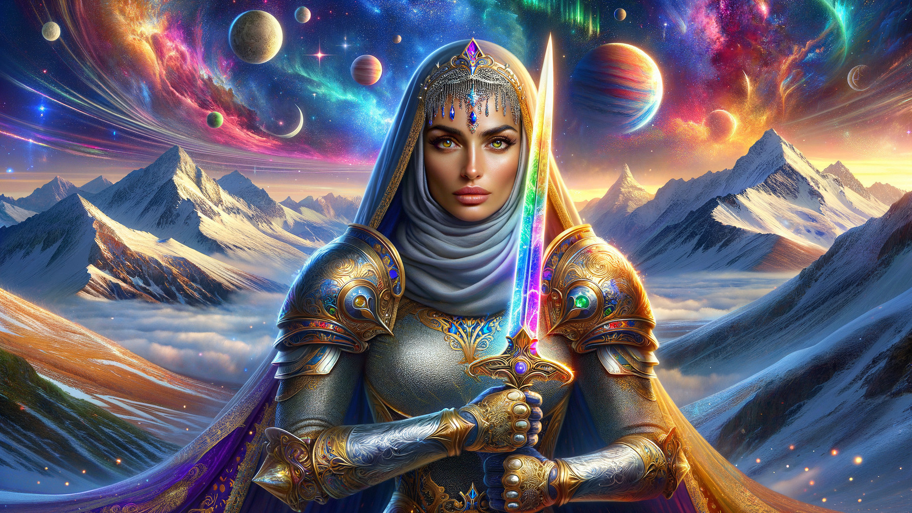 Regal Warrior in a Vibrant Fantastical Landscape