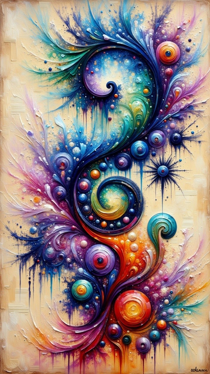 Vibrant Artwork with Swirling Patterns and Colors