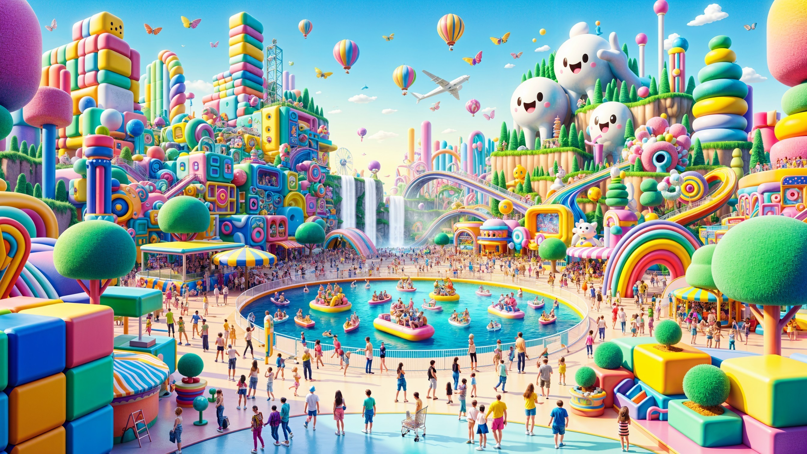 Vibrant Amusement Park with Colorful Attractions