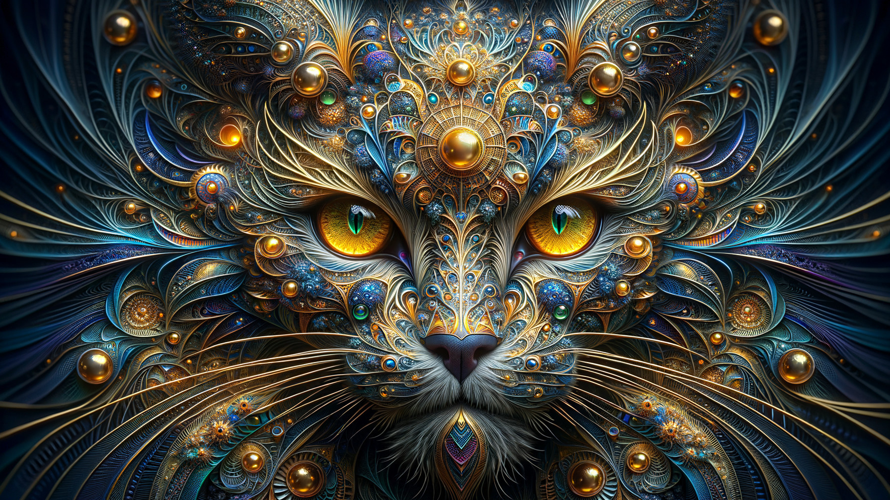 Intricate Cat Face with Vibrant Patterns and Details