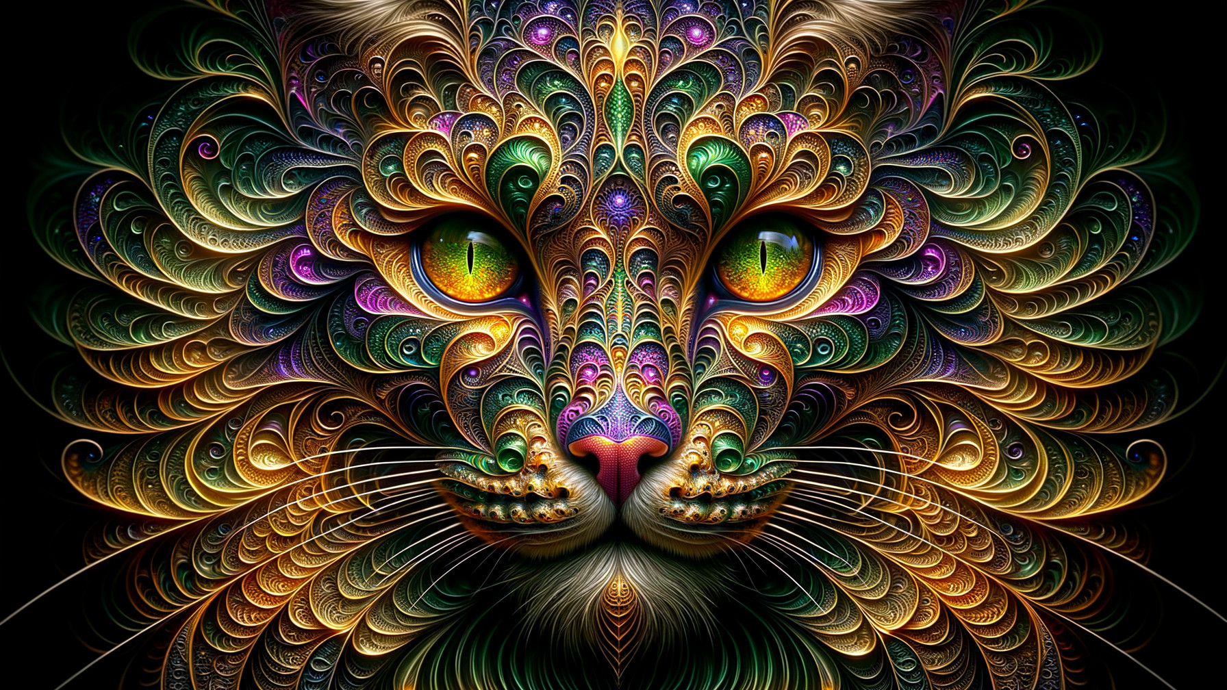 Abstract Cat Face with Vibrant Colors and Patterns