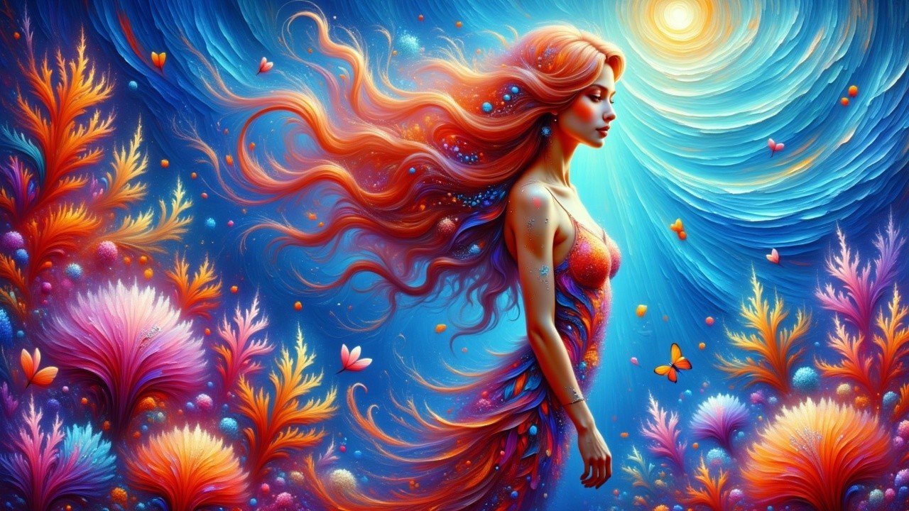Serene Figure in Vibrant Underwater Landscape