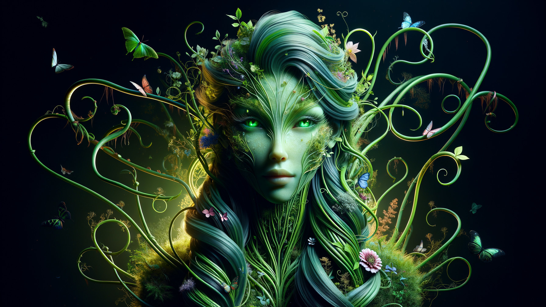 Fantasy Portrait of a Woman with Green Skin and Vines