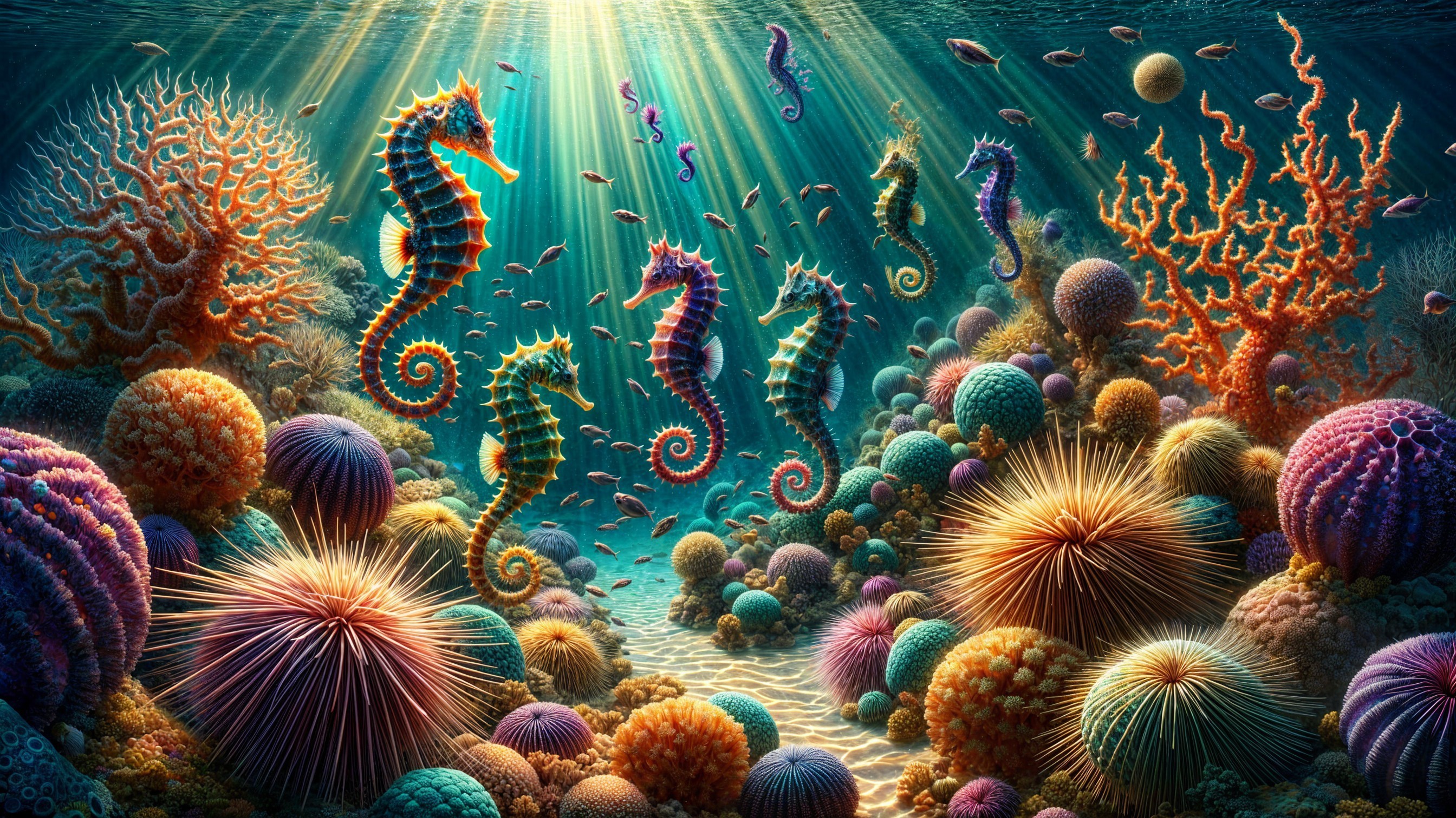 Vibrant Underwater Scene with Corals and Marine Life