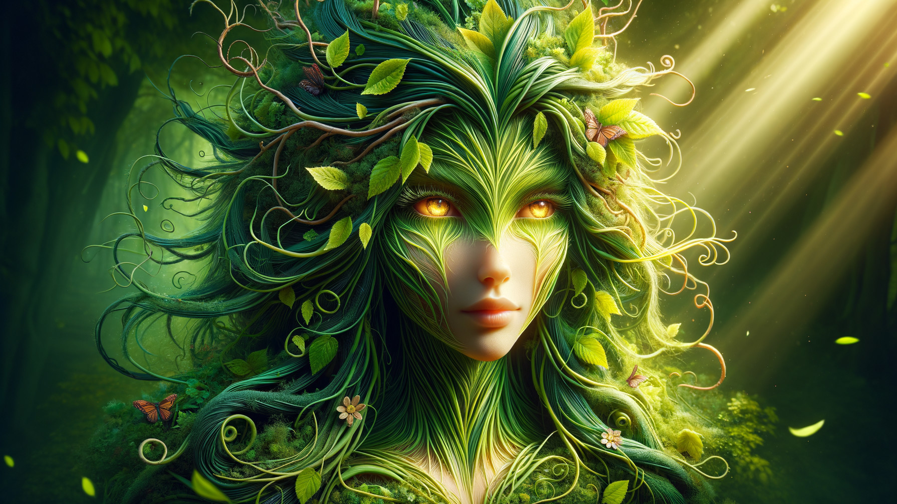 Mystical figure with nature-inspired features and aura