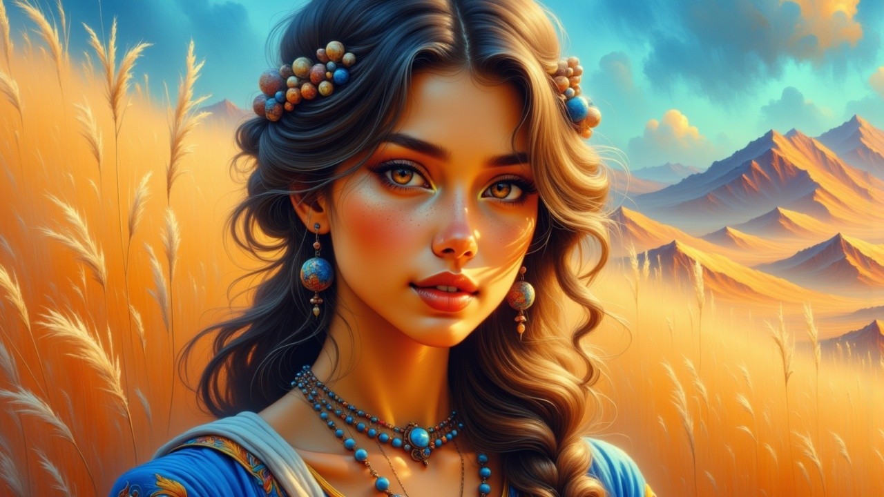 Young Woman in Blue Outfit Against Golden Sunset