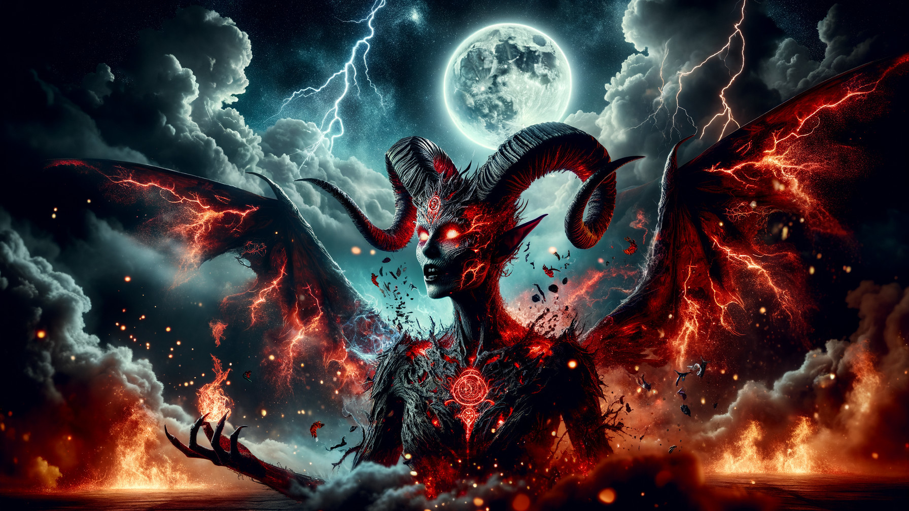 Ethereal Figure in Stormy Landscape with Lightning