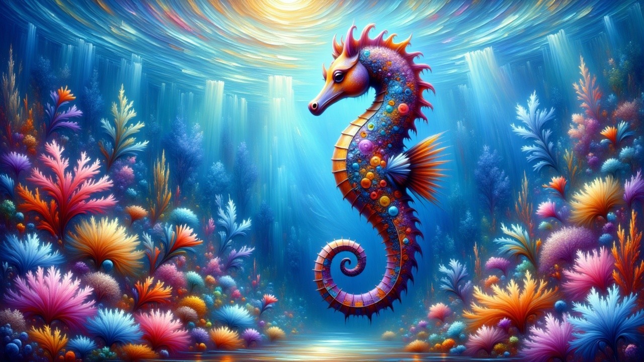 Vibrant Underwater Scene with Colorful Seahorse