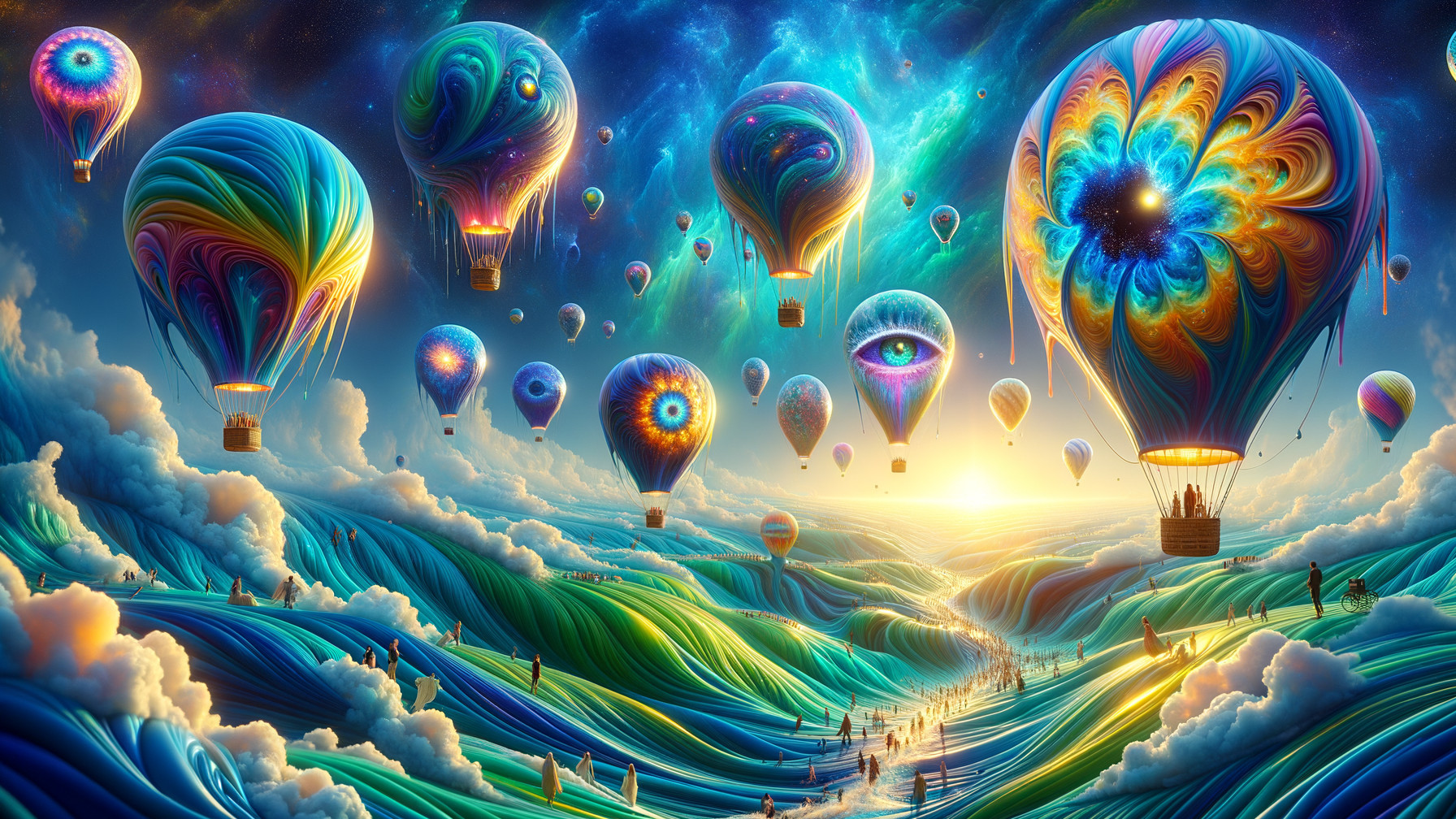 Colorful Hot Air Balloons Over Vibrant Landscapes